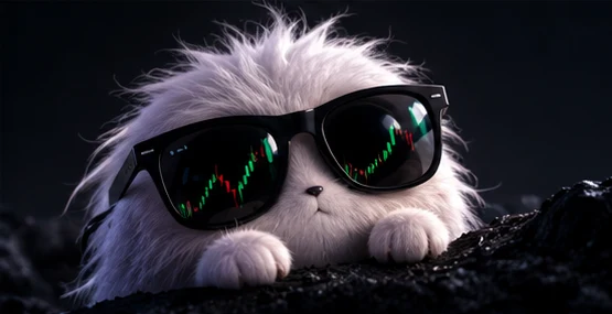 Moffu in black sunglasses with green and red candles reflected